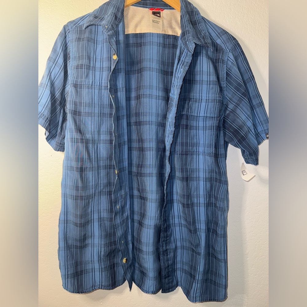 The North Face Blue Checkered Shirt size Medium